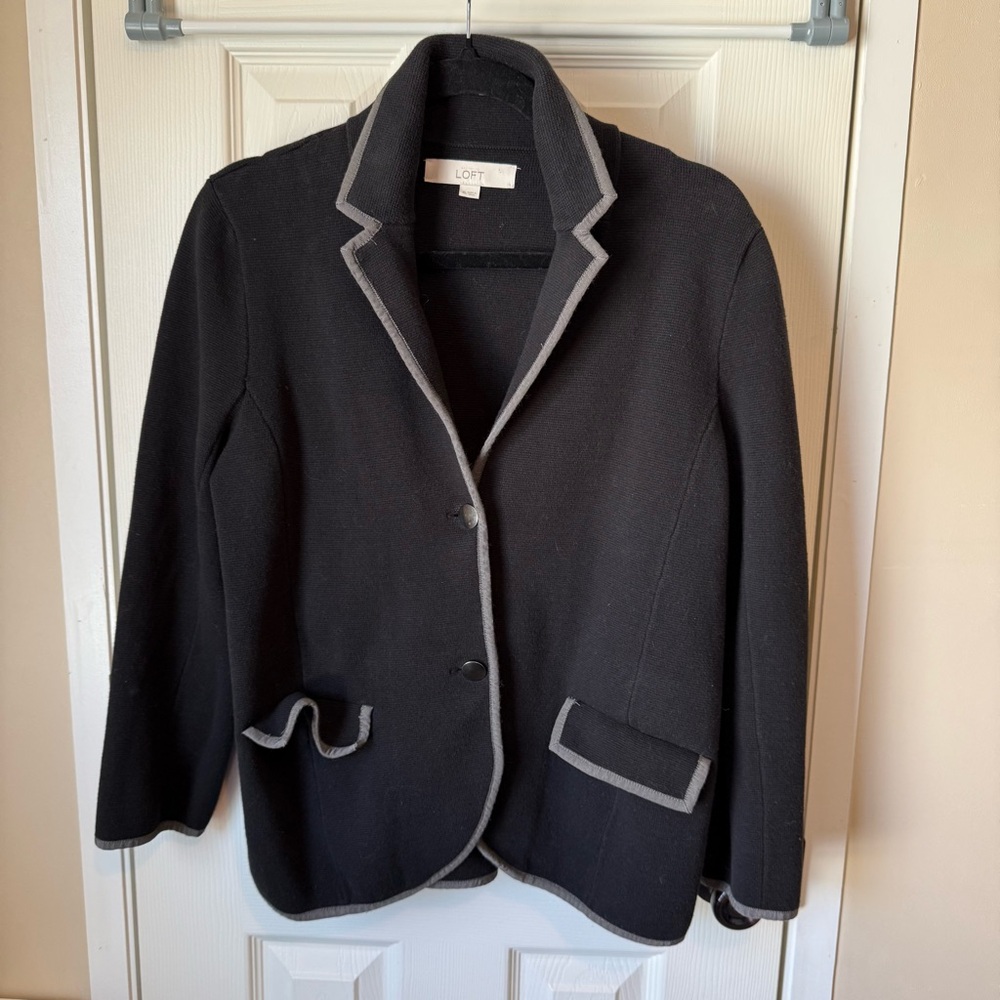 LOFT Black Blazer with Gray Pipping Size XL